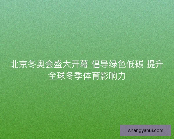 北京冬奥会盛大开幕 倡导绿色低碳 提升全球冬季体育影响力